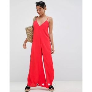 ASOS DESIGN Deep V Strap Back Jumpsuit Coral NWT Size 6/UK 10
